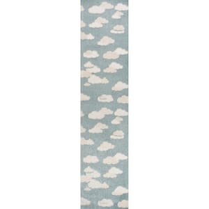 Hedwig High-low Youth Cloud Scandi Rug Blue/Ivory 2 ft. x 8 ft. Indoor/Outdoor Runner Rug