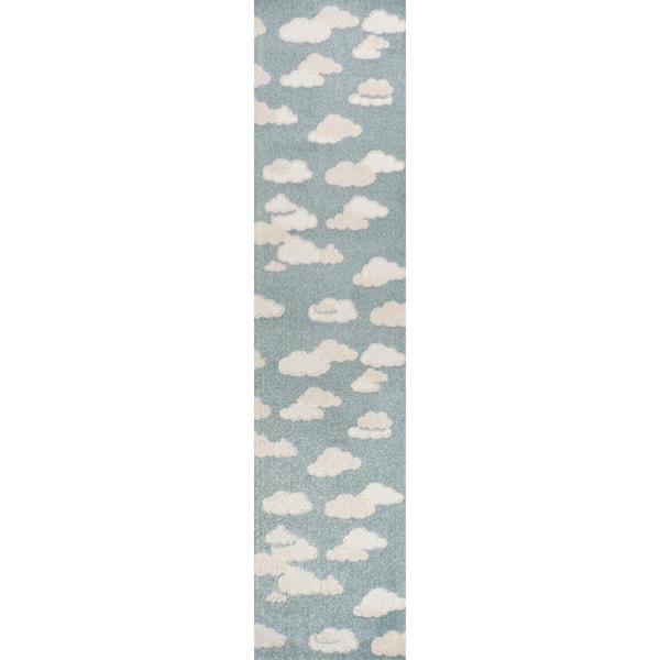 Hedwig High-low Youth Cloud Scandi Rug Blue/Ivory 2 ft. x 8 ft. Indoor/Outdoor Runner Rug