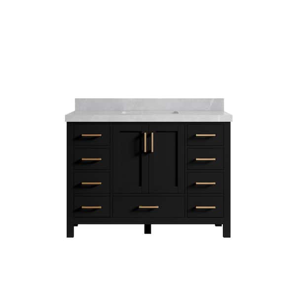 Willow Collections Malibu 48 in. W x 22 in. D x 36 in. H Single Sink Bath Vanity in Black with 2 in. Pearl Gray Quarts Top