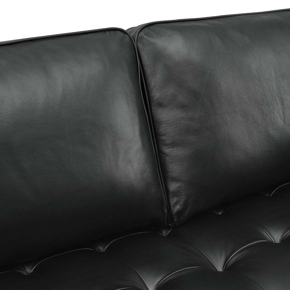 Valour Black Tufted Faux Leather Sectional Sofa with Wood Legs