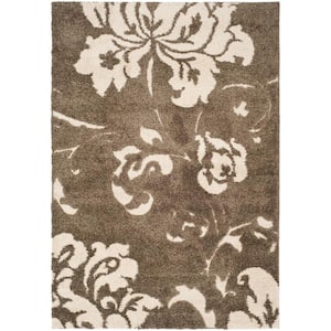 Florida Shag Smoke/Beige 9 ft. x 12 ft. Floral Solid Area Rug