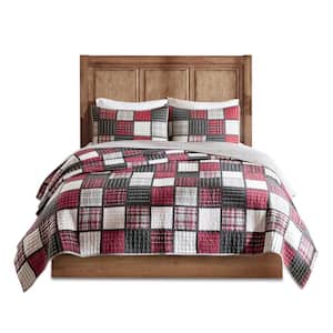 Tulsa 3-Piece Red/Grey Cotton Full/Queen Oversized Plaid Print Quilt Set