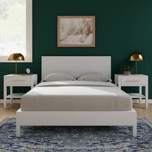 Renner White Solid Wood Frame King Platform Bed with Headboard