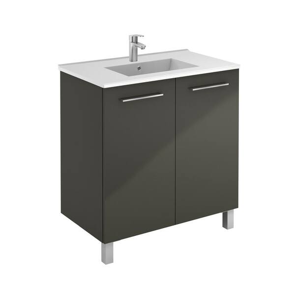ROYO Unit 32 in. Saphir 2D Anthracite with Vanity Top in White with White Ceramic Top