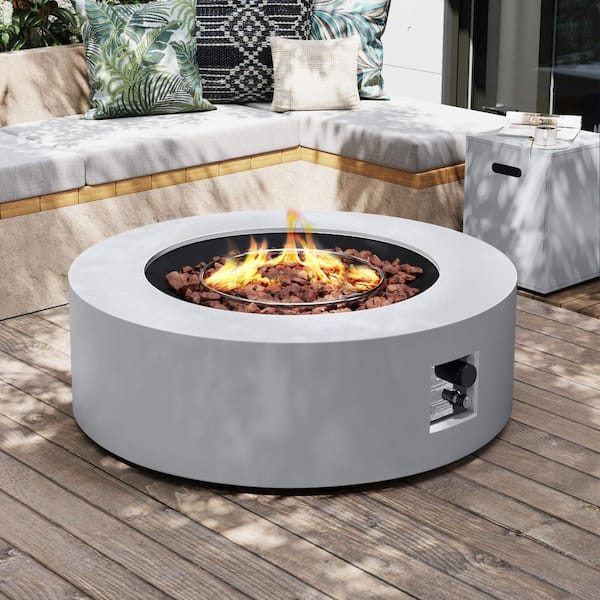 UPHA 42 in. Outdoor Round Iron White Fire Pit Table with Propane Tank Holder