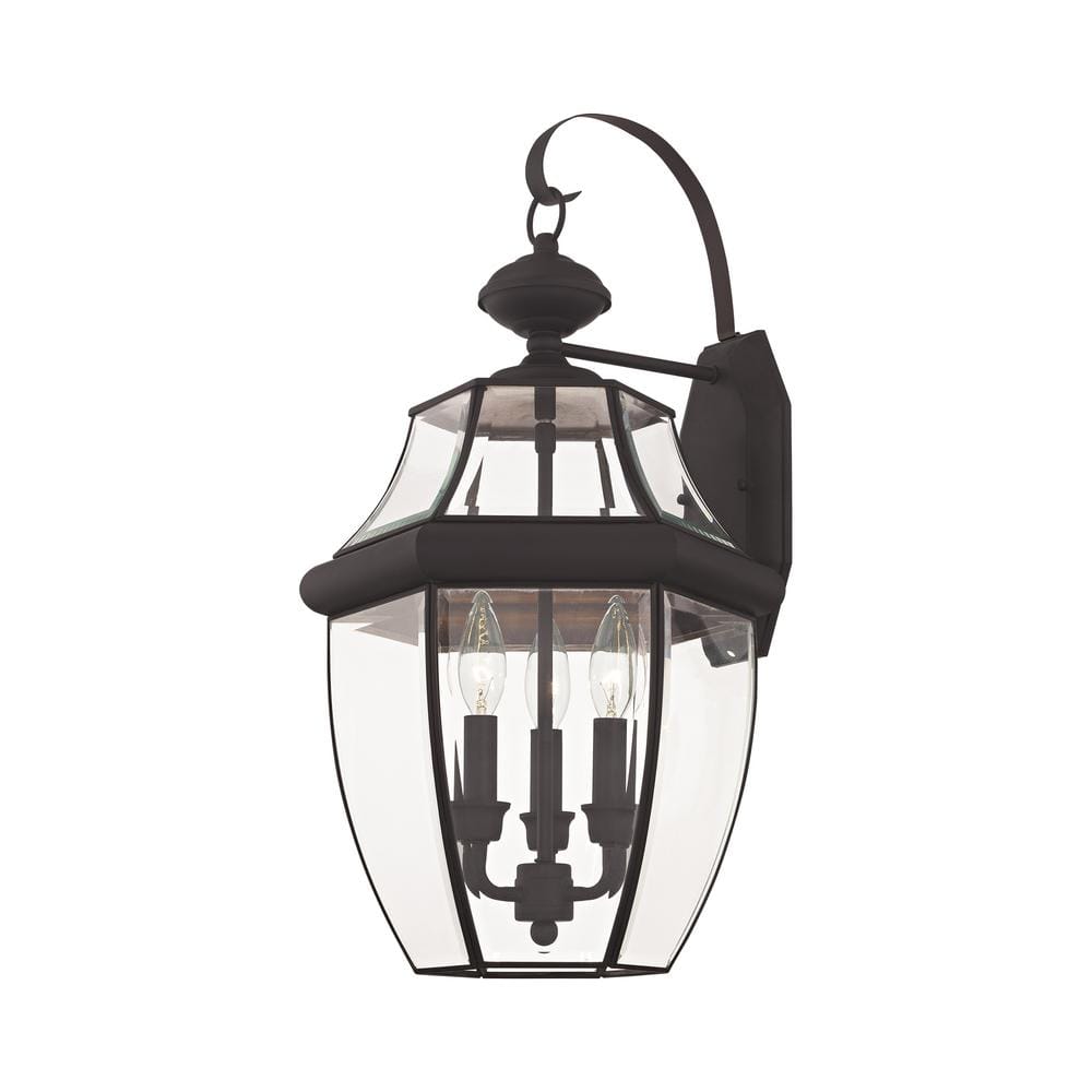 Bronze 3-Light Outdoor Wall Lantern with Clear Beveled Glass