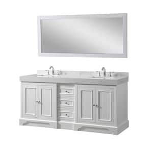 Kingswood Exclusive 72 in. W x 25 in. D x 36 in. H Double Bath Vanity in White with White Culture Marble Top and Mirror
