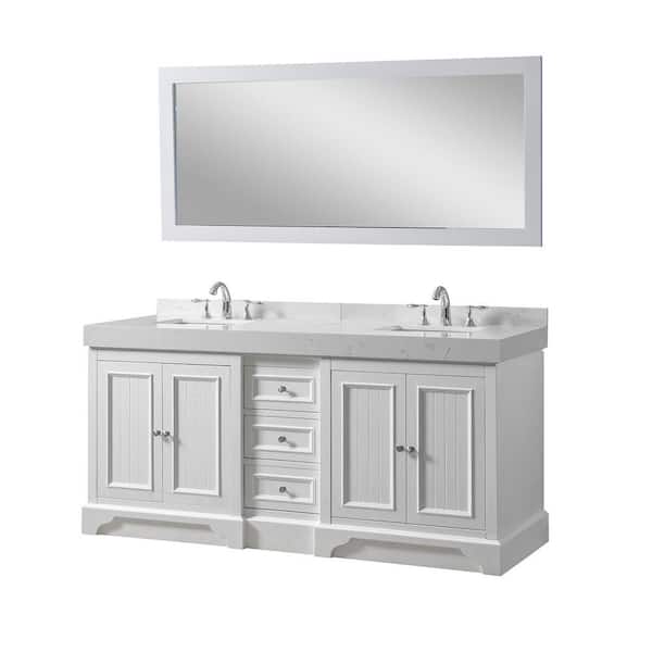 Direct vanity sink Kingswood Exclusive 72 in. W x 25 in. D x 36 in. H Double Bath Vanity in White with White Culture Marble Top and Mirror