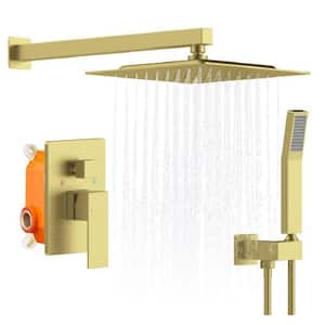 1-Spray 12 in. Wall Mount Fixed and Handheld Shower Head 1.8 GPM in Brushed Gold