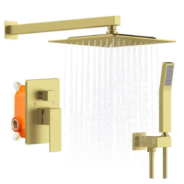 waterpar 12 in. 1-Jet Shower System with Fixed and Hand Shower Head in Brushed Gold