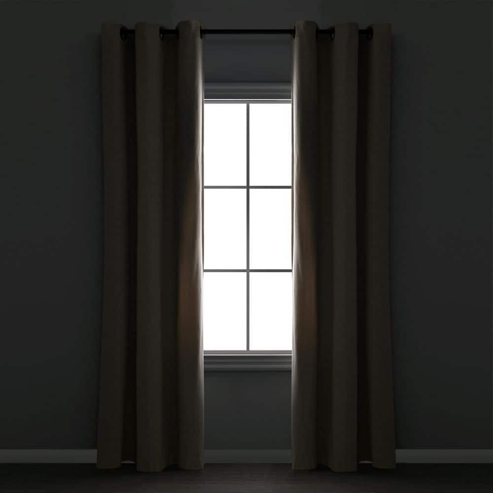 Dark Linen Grommet Blackout Cotton Blend Curtain Panel