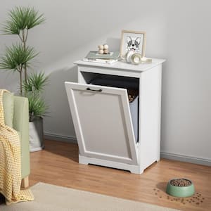 13 Gal. Tilt Out Trash Cabinet Laundry Hamper Kitchen Wooden Trash Can Holder Garbage Bin With Angle Adjustable Door