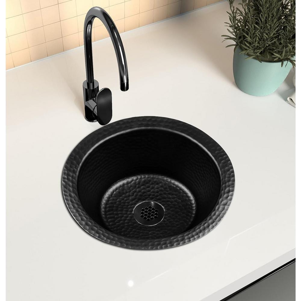 Black Hand Hammered Circular Aluminum Bar Prep Sink, 12 inches