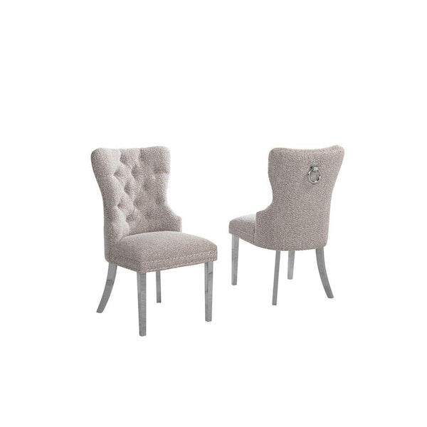Indira Grey Boucle Fabric Side Chair (Set of 2) with Silver Legs
