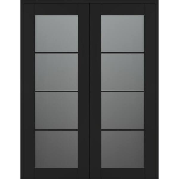 Belldinni Vona 4-Lite 56 in. x 96 in. Both Active 4-Lite Frosted Glass Black Matte Wood Composite Double Prehung Interior Door