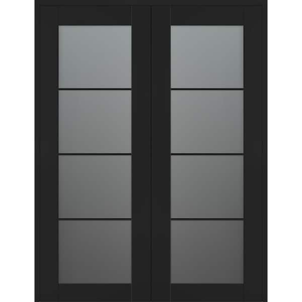 Belldinni Vona 4-Lite 56 in. x 96 in. Both Active 4-Lite Frosted Glass Black Matte Wood Composite Double Prehung Interior Door