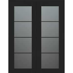 Vona 4-Lite 72 in. x 80 in. Both Active 4-Lite Frosted Glass Black Matte Wood Composite Double Prehung Interior Door