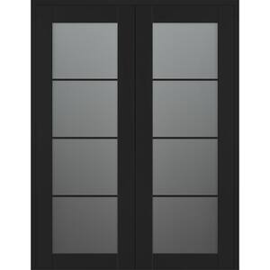 Vona 4-Lite 64 in. x 96 in. Both Active 4-Lite Frosted Glass Black Matte Wood Composite Double Prehung Interior Door