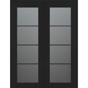 Vona 4-Lite 72 in. x 96 in. Both Active 4-Lite Frosted Glass Black Matte Wood Composite Double Prehung Interior Door