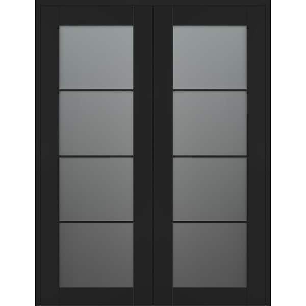 Vona 4-Lite 72 in. x 96 in. Both Active 4-Lite Frosted Glass Black Matte Wood Composite Double Prehung Interior Door