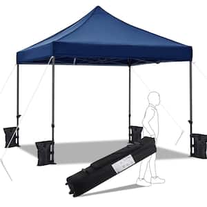 10x10ft Outdoor Adjustable Pop Up Canopy Tent with Wheeled Carry Bag , Navy Blue