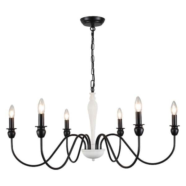 ZJVAIVE 6-Light Black/Vintage White Classic Farmhouse Candle Style Chandelier for Living Room Bedroom with No Bulbs Included