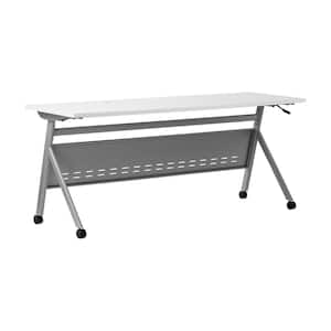 Davis Commercial Grade 24 in. Rectangular White Top/Gray Frame Composite Heavy-Duty Nesting Flip Training Table Desk