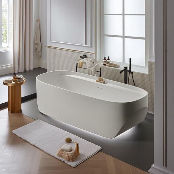 Moray 67 in. x 32 in Acrylic Flatbottom Freestanding Soaking Non-Whirlpool Bathtub with Pop-up Drain in Glossy White