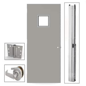 36 in. x 80 in. Gray Flush Steel Vision Light Commercial Door Unit with Hardware