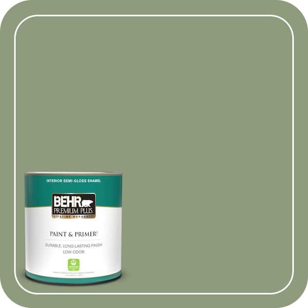 BEHR PREMIUM PLUS 1 qt. #ICC-76 Herbal Scent Semi-Gloss Enamel Low Odor Interior Paint & Primer
