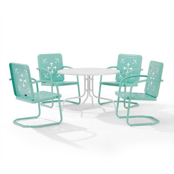 CROSLEY FURNITURE Azalea Aqua 5-Piece Metal Round Outdoor Dining Set