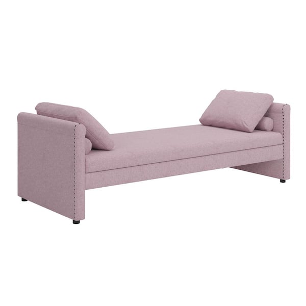 Harper & Bright Designs Pink Linen Upholstered Chaise Lounge with 2 Pillows