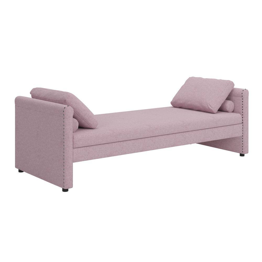 Pink Linen Upholstered Chaise Lounge with Wood Frame