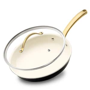 12 in. Ceramic Non-stick Frying Pan in White with Lid