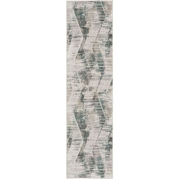 Nourison Thalia Grey/Beige 2 ft. x 8 ft. Geometric Contemporary Kitchen Runner Area Rug