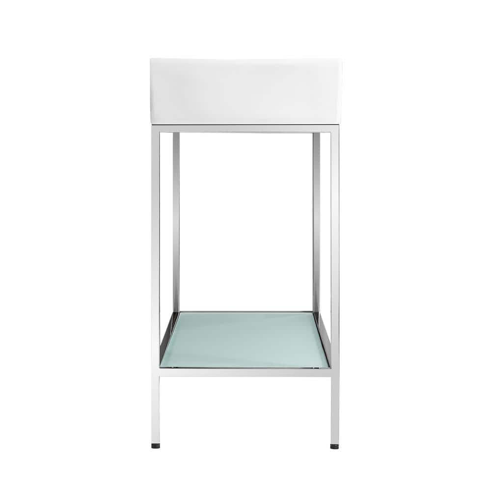 Pierre 32" Chrome Metal Frame Freestanding Bathroom Vanity with White Ceramic Top