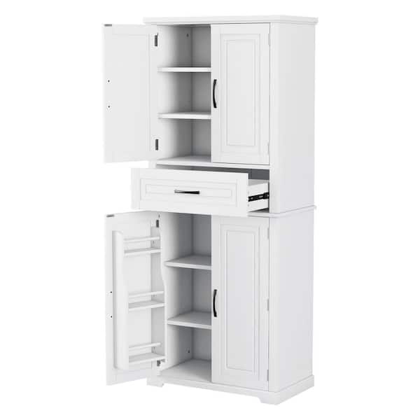 30 in. W x 15.7 in. D x 72 in. H Freestanding White Linen Cabinet with Slide Rails and Adjustable Shelf
