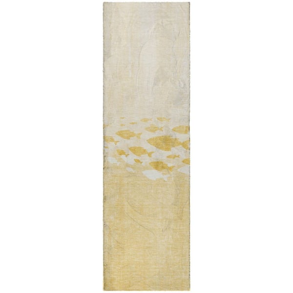 Dream Shag Premium Machine Washable Abstract ADS627 Gold 2 ft. x 7 ft. Runner Rug