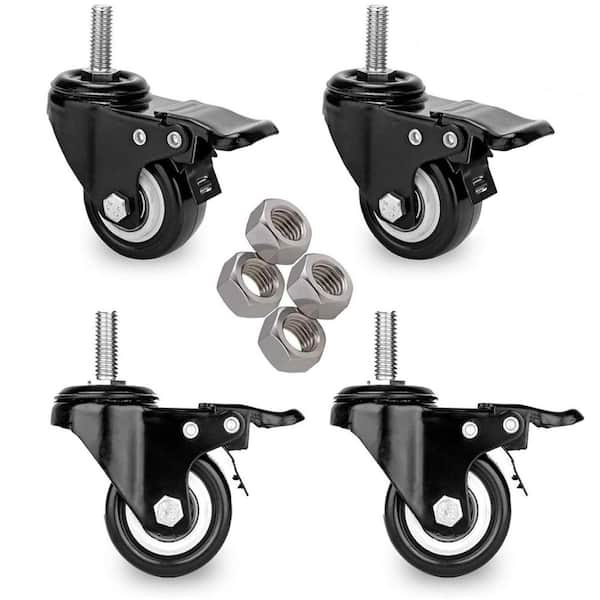 4-Pack Heavy Duty Series 2 in. Black Rubber Swivel Double Locking Stem Caster Wheels with Brakes 600 lb. Load