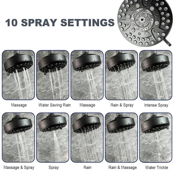 10-Spray Patterns with 1.75 GPM 4.72 in. Wall Mount Fixed Shower Head With High-Pressure in Matte Black