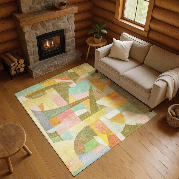 Mayfield Premium Machine Washable Abstract AMF1757 Wheat 5 ft. x 7 ft. 6 in. Area Rug