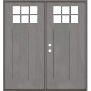 Craftsman 72 in. x 80 in. 6-Lite Right-Active/Inswing Clear Glass Malibu Grey Stain Double Fiberglass Prehung Front Door