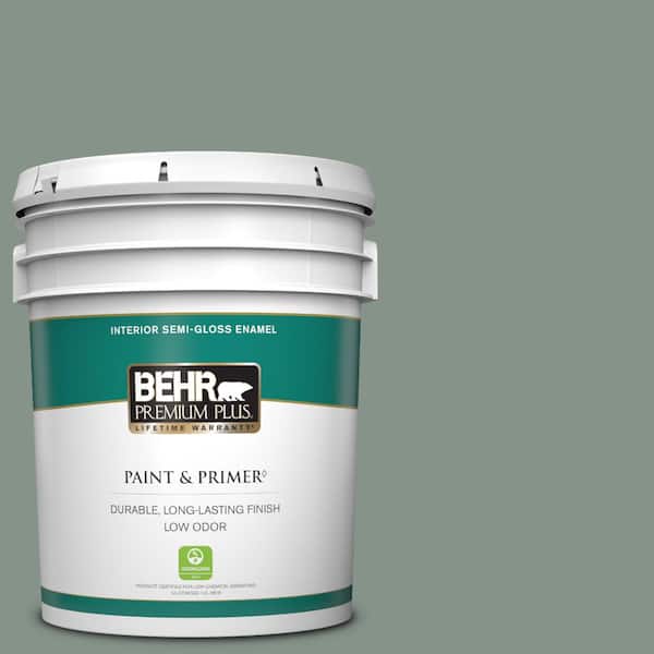 BEHR PREMIUM PLUS 5 gal. #460F-4 Wethersfield Moss Semi-Gloss Enamel Low Odor Interior Paint & Primer