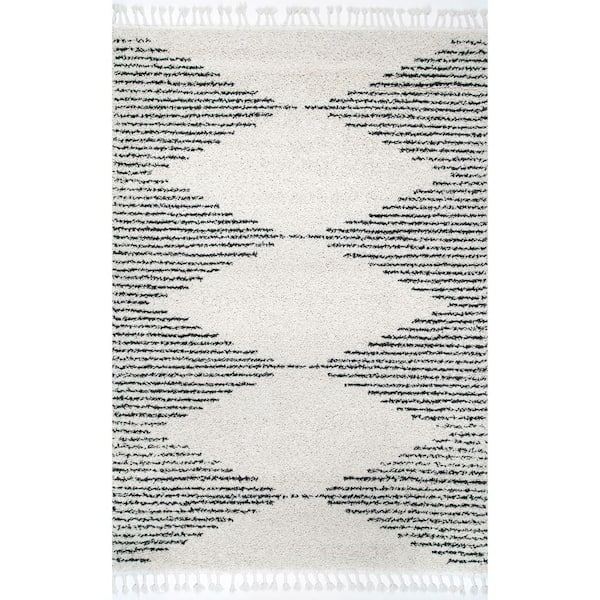 Bria Moroccan Diamond Shag Off-White 5 ft. x 8 ft. Area Rug