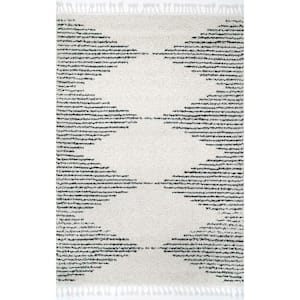 Bria Moroccan Diamond Shag Off-White 4 ft. x 6 ft. Oval Rug