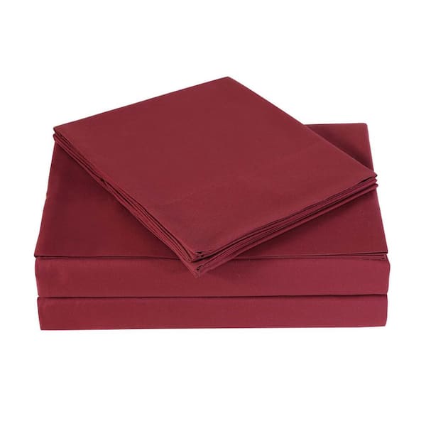 Truly Soft Burgundy 4-Piece Solid 180 Thread Count Microfiber Queen Sheet Set