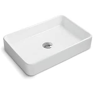 24 in. Rectangular Above Vanity Counter Bathroom Porcelain Ceramic Vessel Sink in White