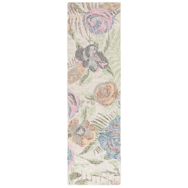 SAFAVIEH Blossom 2 ft. x 8 ft. Green/Pink Oversized Floral Runner Rug ...