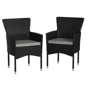 Black Wicker/Rattan Outdoor Lounge Chairs in Gray (Set of 2)