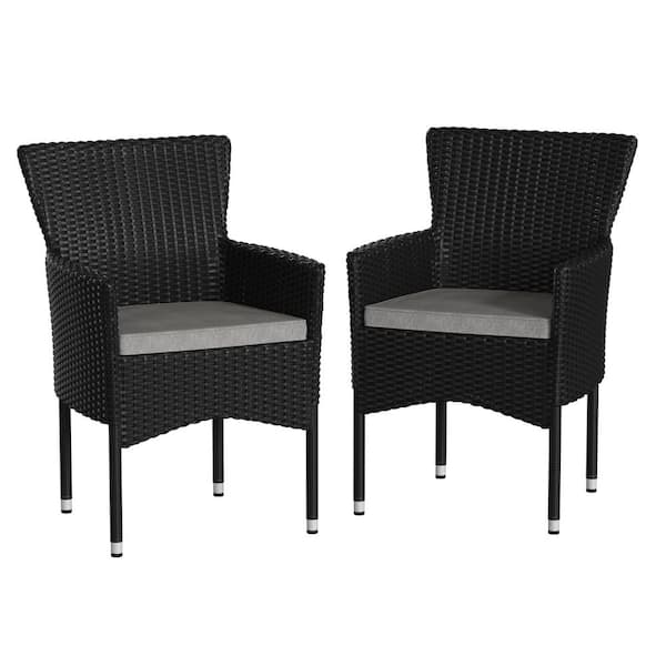 Carnegy Avenue Black Wicker/Rattan Outdoor Lounge Chairs in Gray (Set of 2)